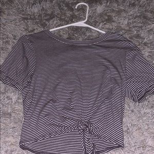 blue and white striped crop top